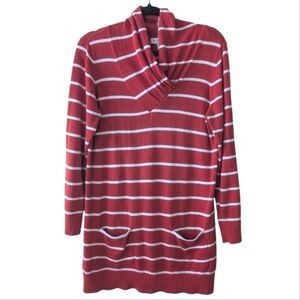 Christopher & Banks Cowl Neck Sweater Dress Long Sleeve Red White Striped Size M